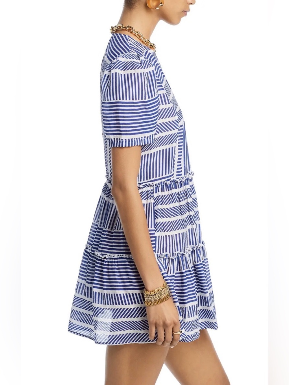 Aqua Puff Sleeve V-neck lightweight Mini Dress Size:L Romantic - Picture 3 of 10